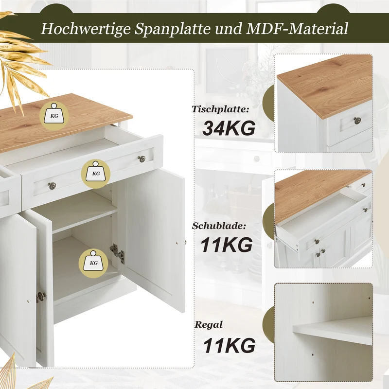 Grand buffet blanc et effet bois 4 portes et 2 tiroirs SULFUR
