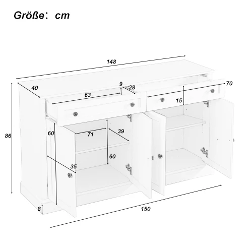 Grand buffet blanc et effet bois 4 portes et 2 tiroirs SULFUR