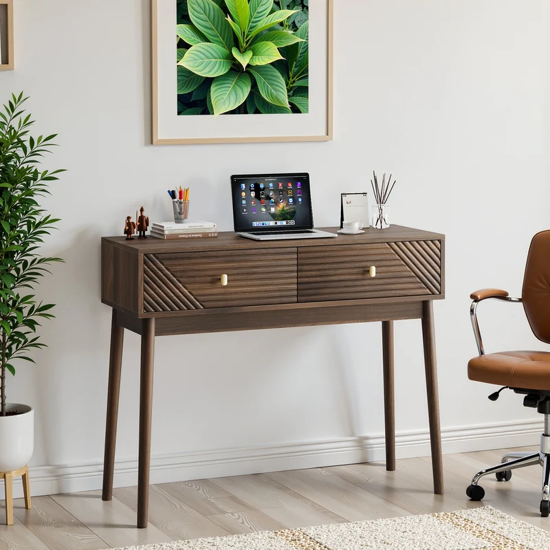 Console coiffeuse vintage avec 2 tiroirs et détails ondulés et dorés SILICABODY