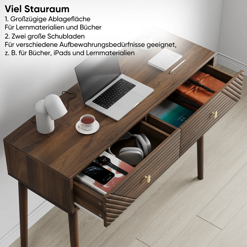 Console coiffeuse vintage avec 2 tiroirs et détails ondulés et dorés SILICABODY