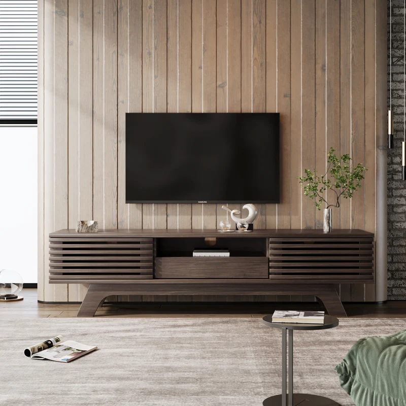 Meuble TV vintage rétro effet bois avec tiroir 2 portes MUQAK