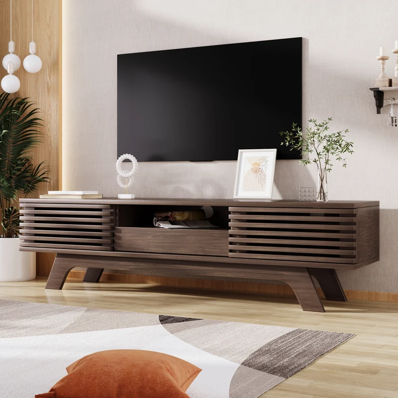 Meuble TV vintage rétro effet bois avec tiroir 2 portes MUQAK