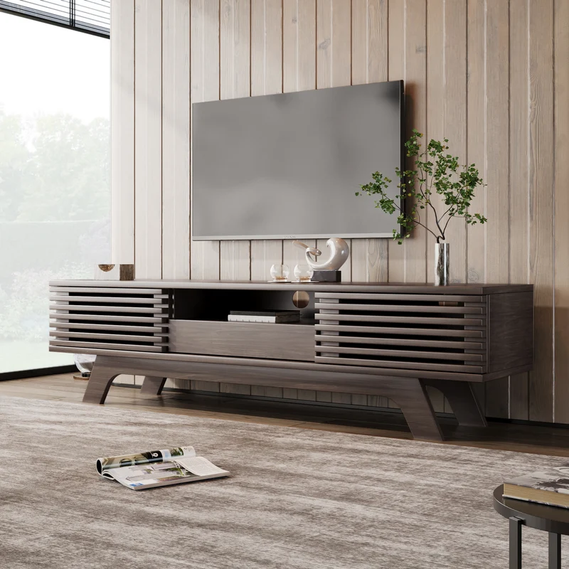 Meuble TV vintage rétro effet bois avec tiroir 2 portes MUQAK