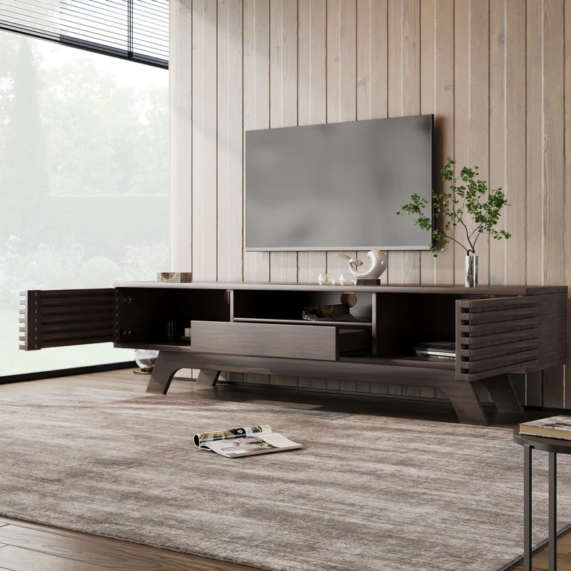 Meuble TV vintage rétro effet bois avec tiroir 2 portes MUQAK