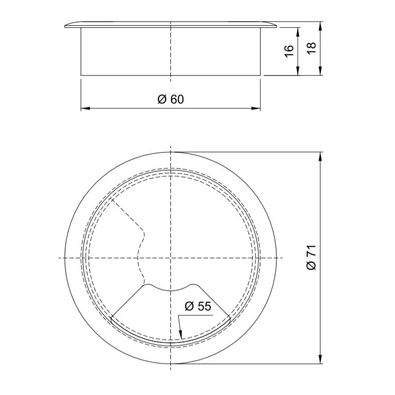 Passe-câble en plastique 60mm - Métallique