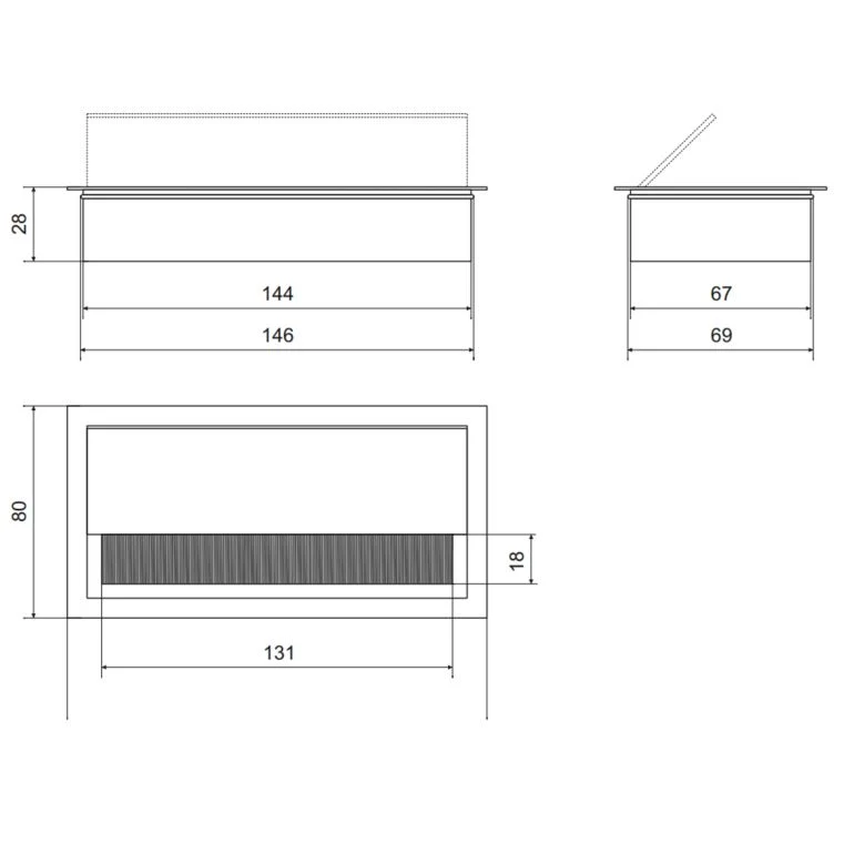 Passe-câble rectangulaire en aluminium 160x80mm - Vague noire