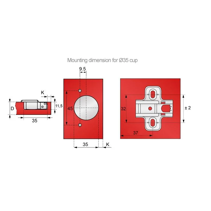 110° Charnière fermeture silencieuse, H0 plaque de montage avec vis EURO, portes superposées