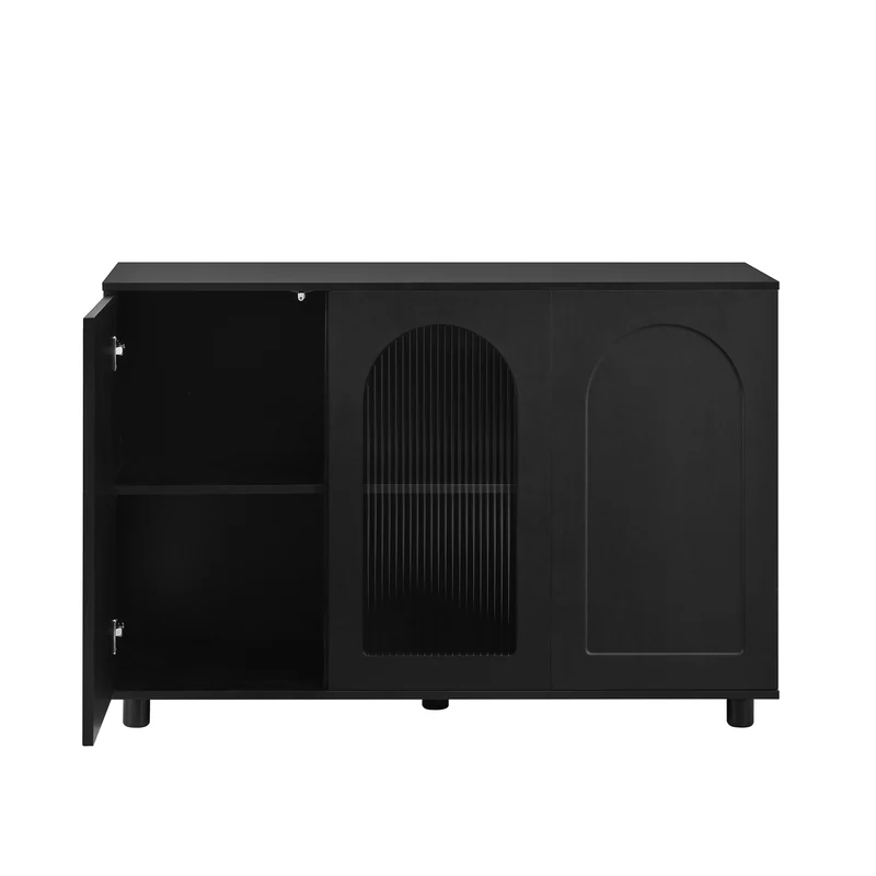 Buffet noir moderne motif en forme de U, porte vitrée 120x40x78,5 cm VIVIDEX