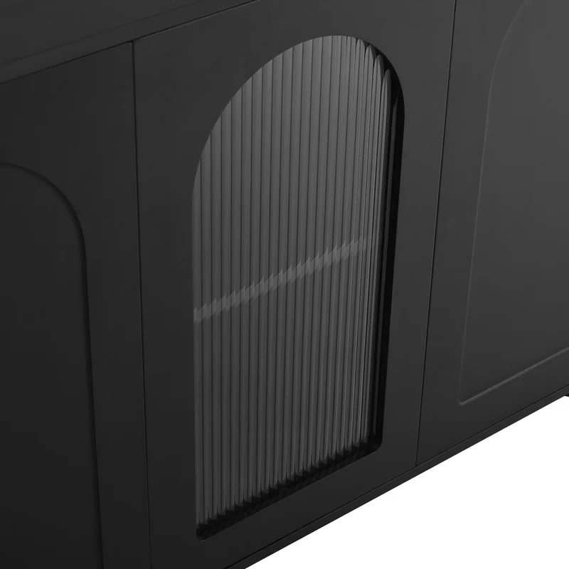 Buffet noir moderne motif en forme de U, porte vitrée 120x40x78,5 cm VIVIDEX