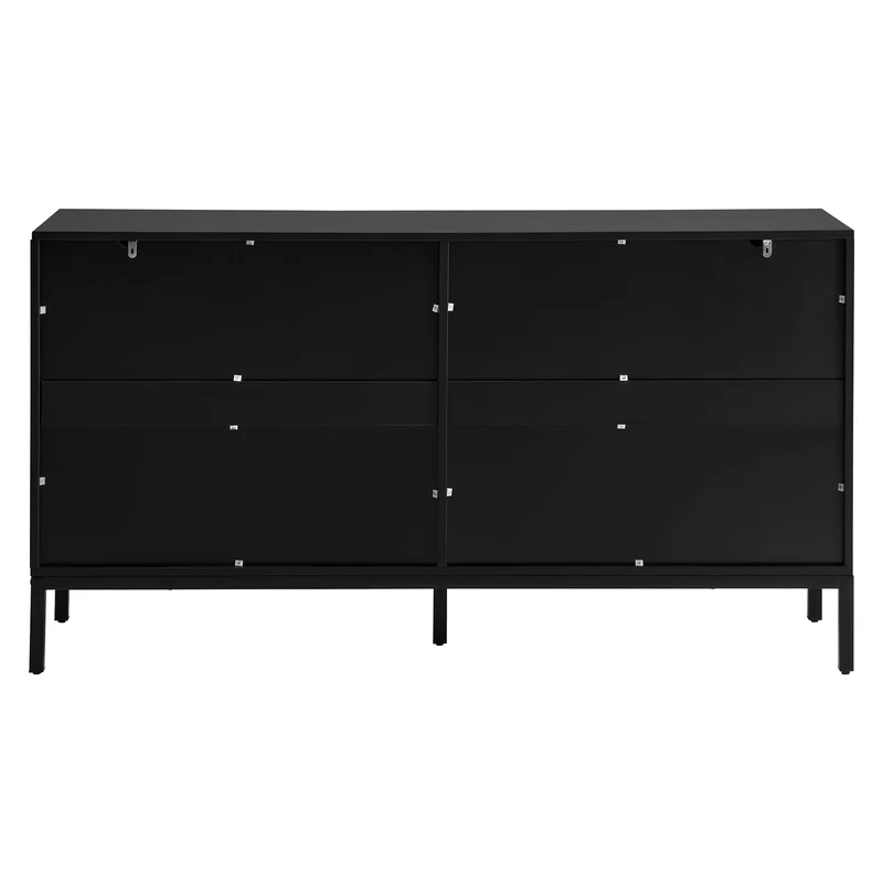 Buffet moderne noir 4 portes à motifs rainurés sans poignées 145x41,5x80 cm VERTEXIRE