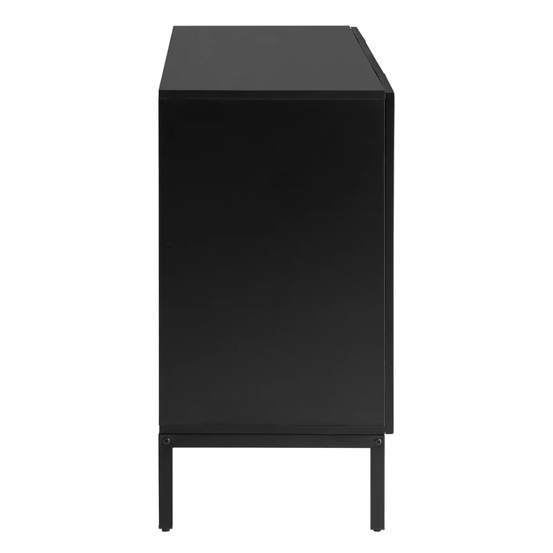 Buffet moderne noir 4 portes à motifs rainurés sans poignées 145x41,5x80 cm VERTEXIRE