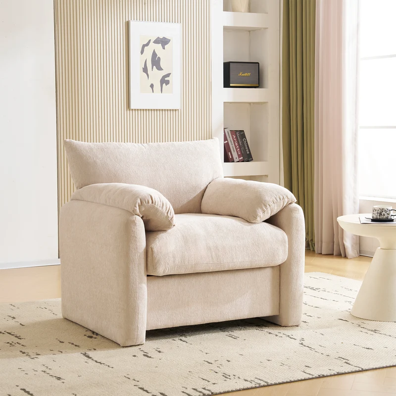 Fauteuil canapé 1 place en tissu chenille beige confortable 96x82x84cm COBALTEX