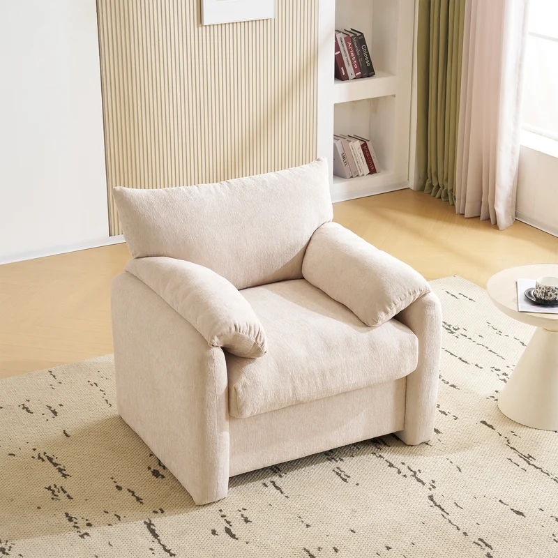 Fauteuil canapé 1 place en tissu chenille beige confortable 96x82x84cm COBALTEX
