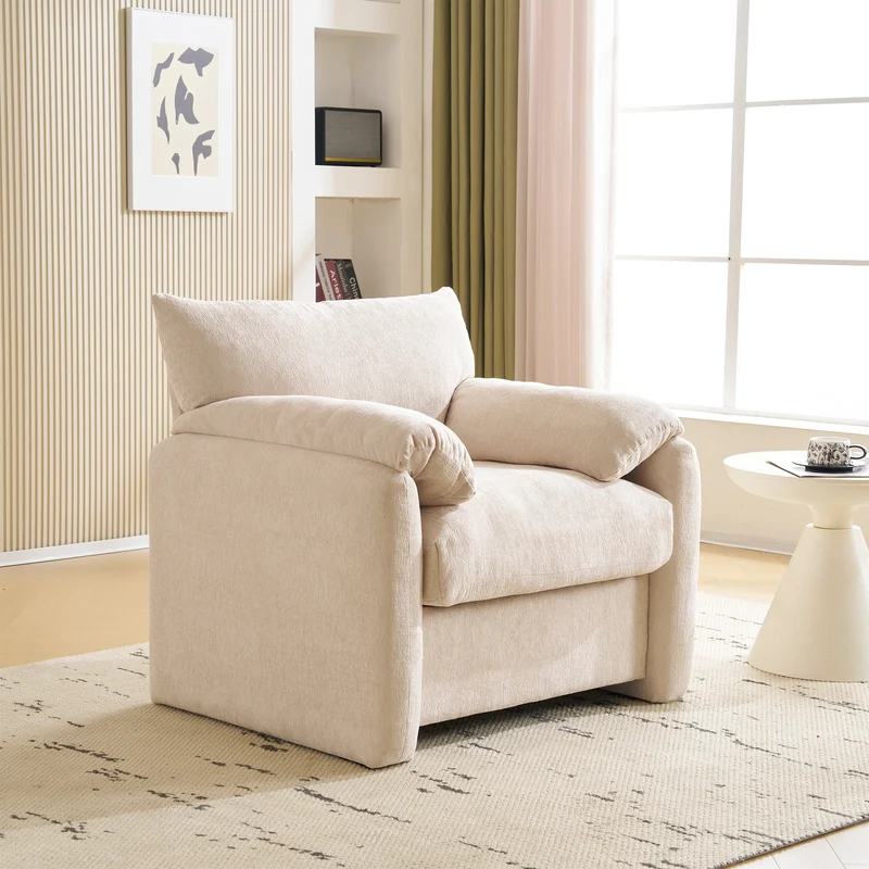 Fauteuil canapé 1 place en tissu chenille beige confortable 96x82x84cm COBALTEX