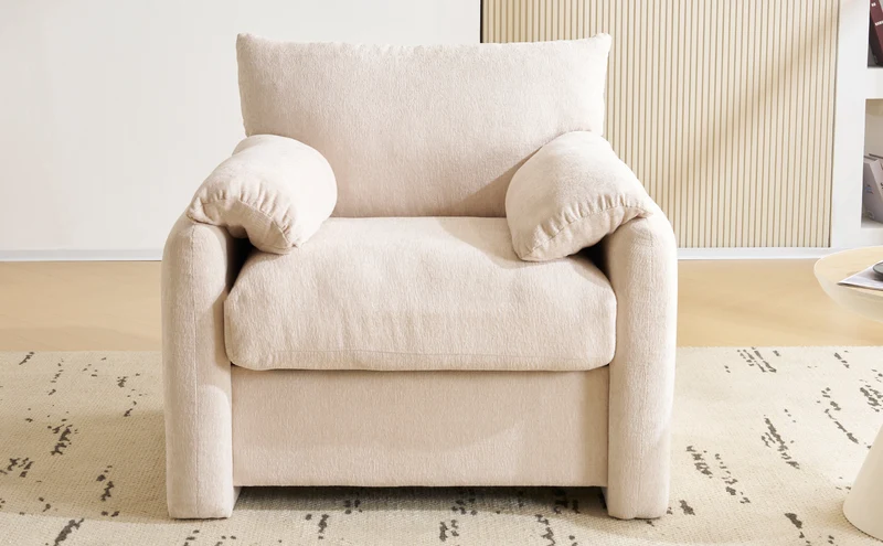 Fauteuil canapé 1 place en tissu chenille beige confortable 96x82x84cm COBALTEX
