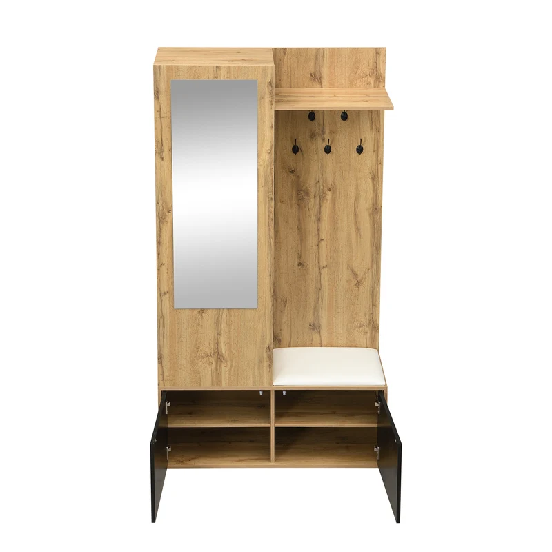 Vestiaire à l'entrée avec miroir, banc, porte-chaussures, 5 crochets 191x100x38cm ALIGNLX