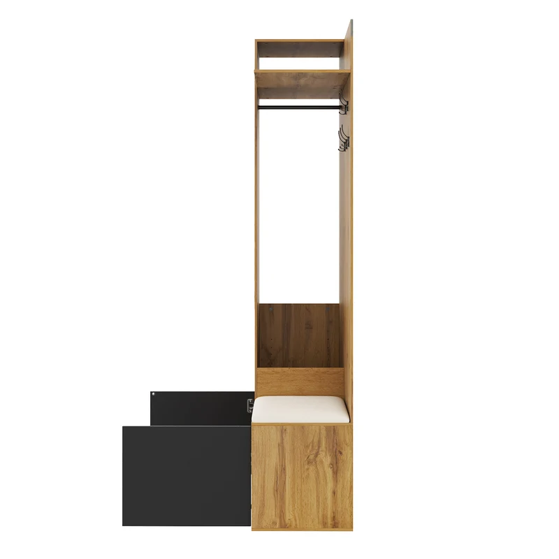 Vestiaire à l'entrée avec miroir, banc, porte-chaussures, 5 crochets 191x100x38cm ALIGNLX