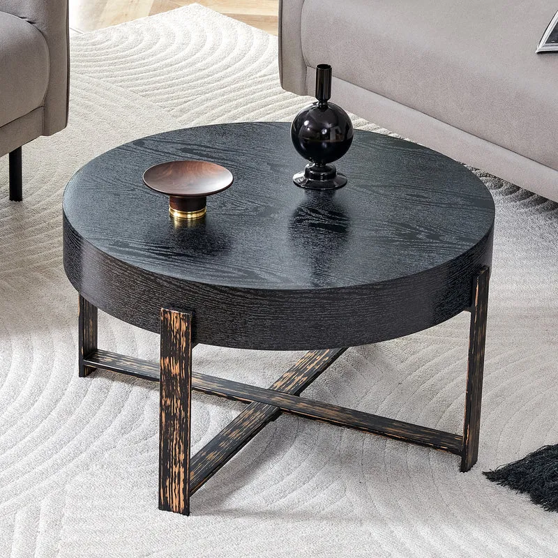 Table basse ronde effet bois noir Ø68cm AETHERINE