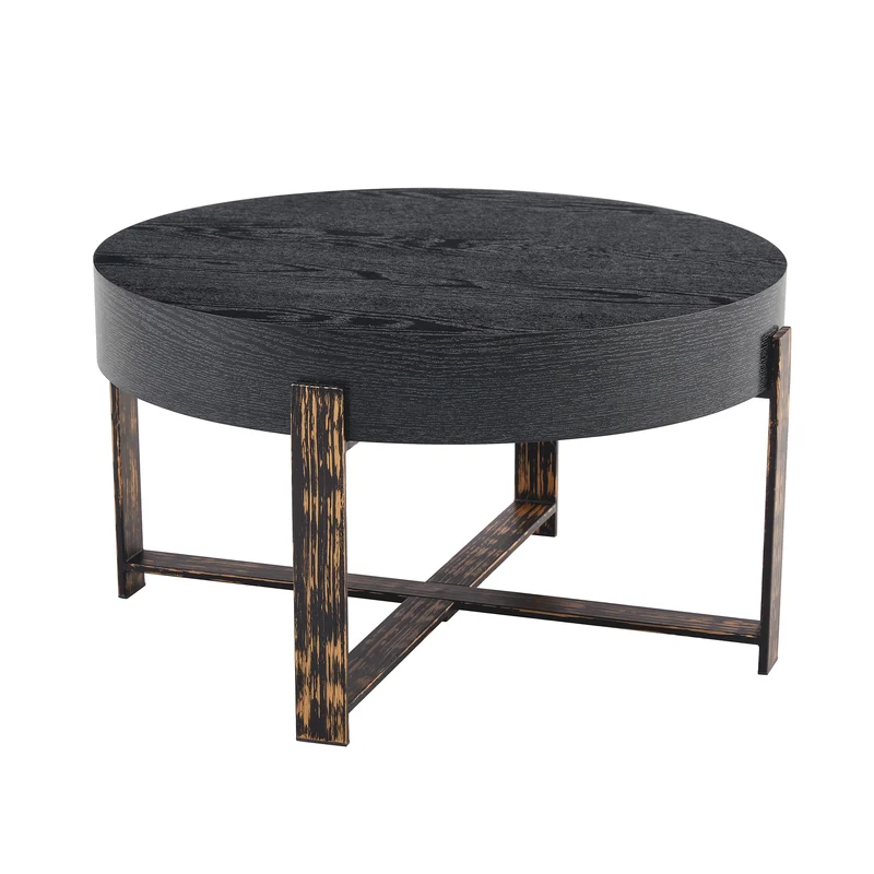 Table basse ronde effet bois noir Ø68cm AETHERINE