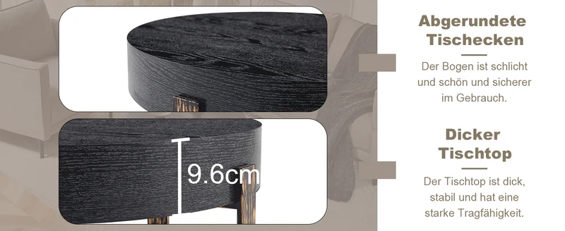 Table basse ronde effet bois noir Ø68cm AETHERINE