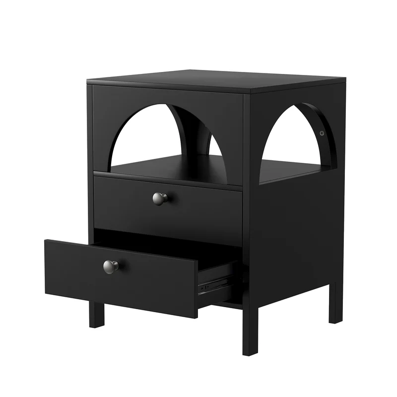 Table de chevet noir arqué niche et 2 tiroirs 45x40x58cm BREEZEE