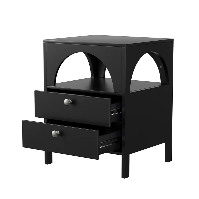 Table de chevet noir arqué niche et 2 tiroirs 45x40x58cm BREEZEE