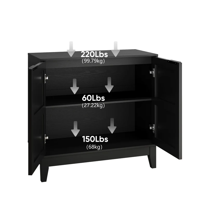 Buffet noir style champêtre à 2 porte avec motifs floraux gaufrés ELYSIUMLON