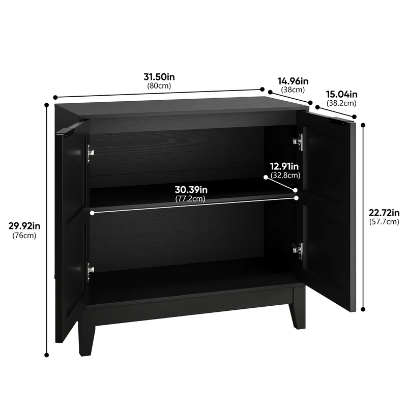 Buffet noir style champêtre à 2 porte avec motifs floraux gaufrés ELYSIUMLON