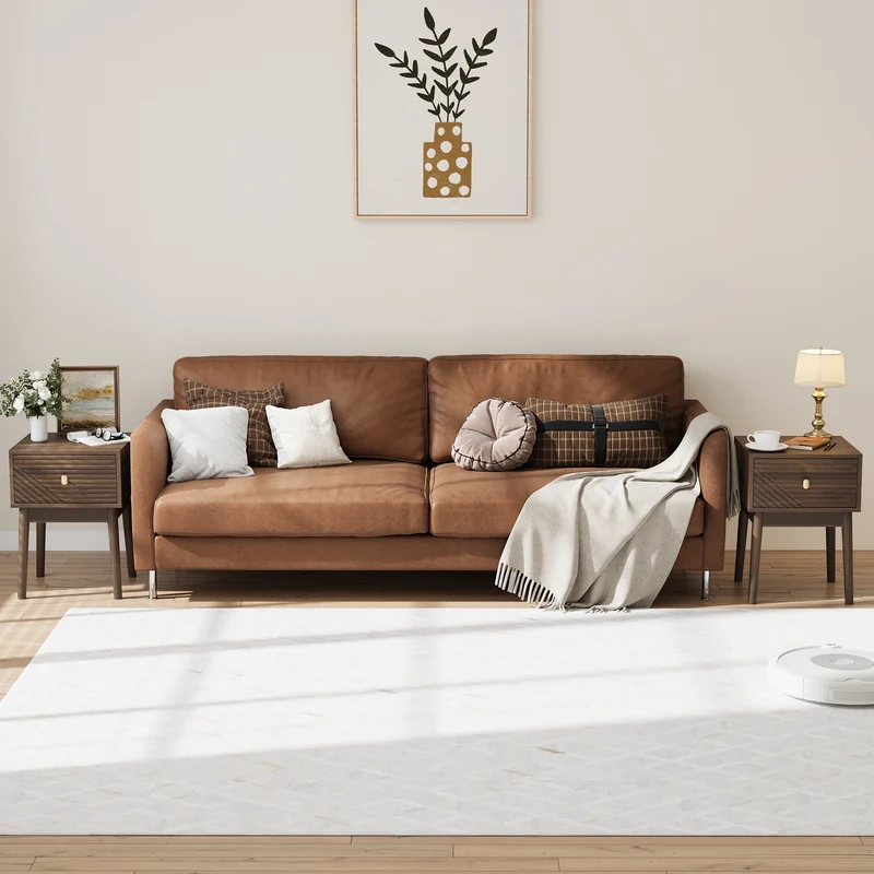 Lot de 2 tables de chevet effet noyer clair poignées métalliques dorés 40x40x55cm BREEZELAL