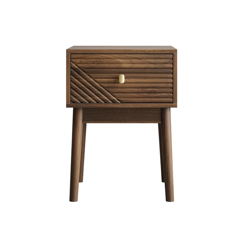 Lot de 2 tables de chevet effet noyer clair poignées métalliques dorés 40x40x55cm BREEZELAL
