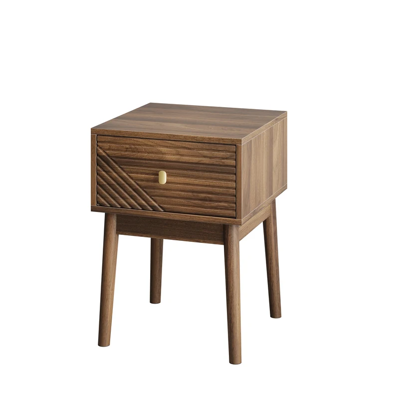 Lot de 2 tables de chevet effet noyer clair poignées métalliques dorés 40x40x55cm BREEZELAL