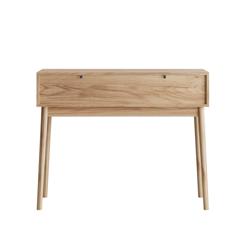 Console élégant effet chêne avec tiroirs 100x35x80cm QUANTALST