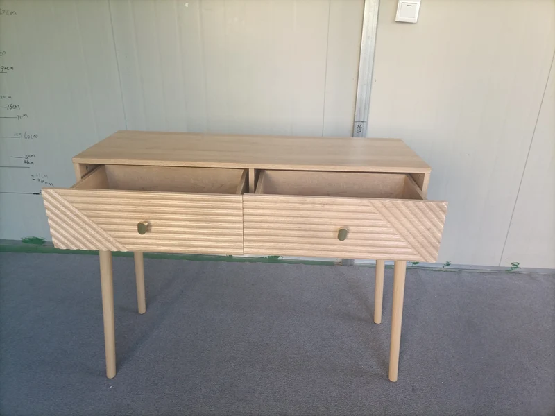 Console élégant effet chêne avec tiroirs 100x35x80cm QUANTALST