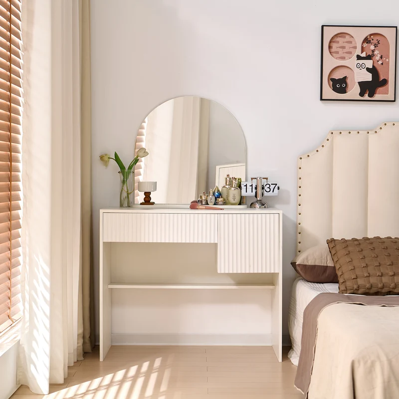 Coiffeuse avec miroir table de maquillage blanche moderne 90x40x135cm sans tabouret ELEMENTIS