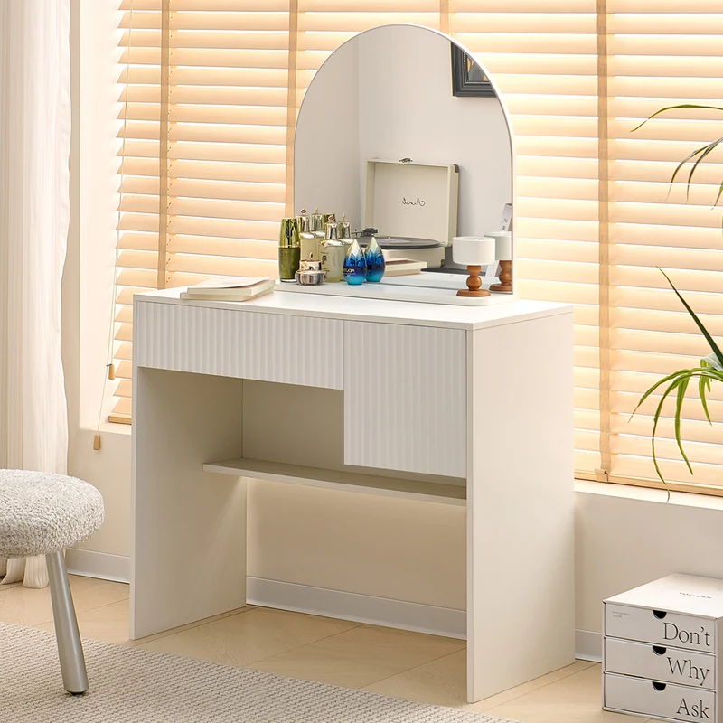 Coiffeuse avec miroir table de maquillage blanche moderne 90x40x135cm sans tabouret ELEMENTIS