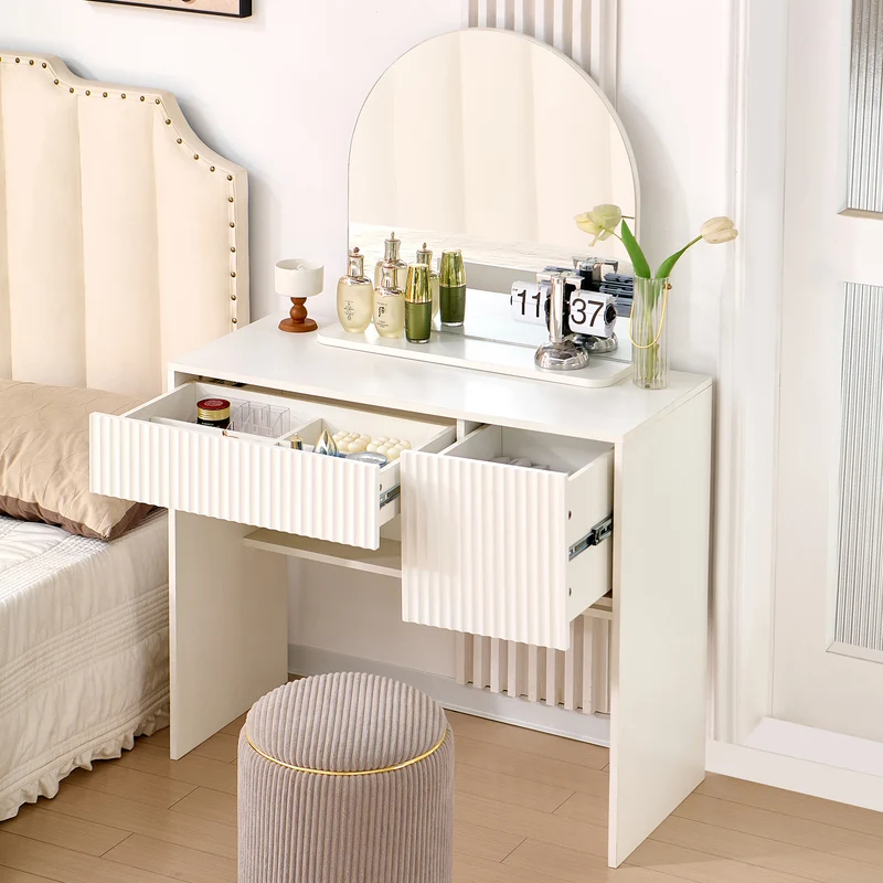 Coiffeuse avec miroir table de maquillage blanche moderne 90x40x135cm sans tabouret ELEMENTIS