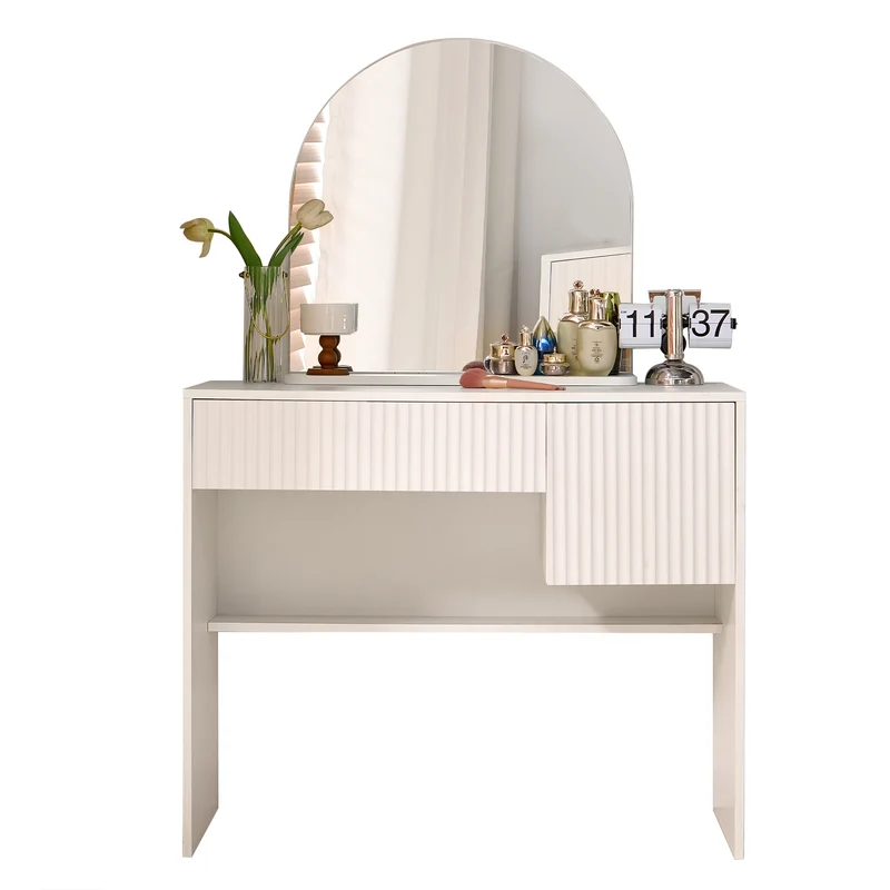 Coiffeuse avec miroir table de maquillage blanche moderne 90x40x135cm sans tabouret ELEMENTIS