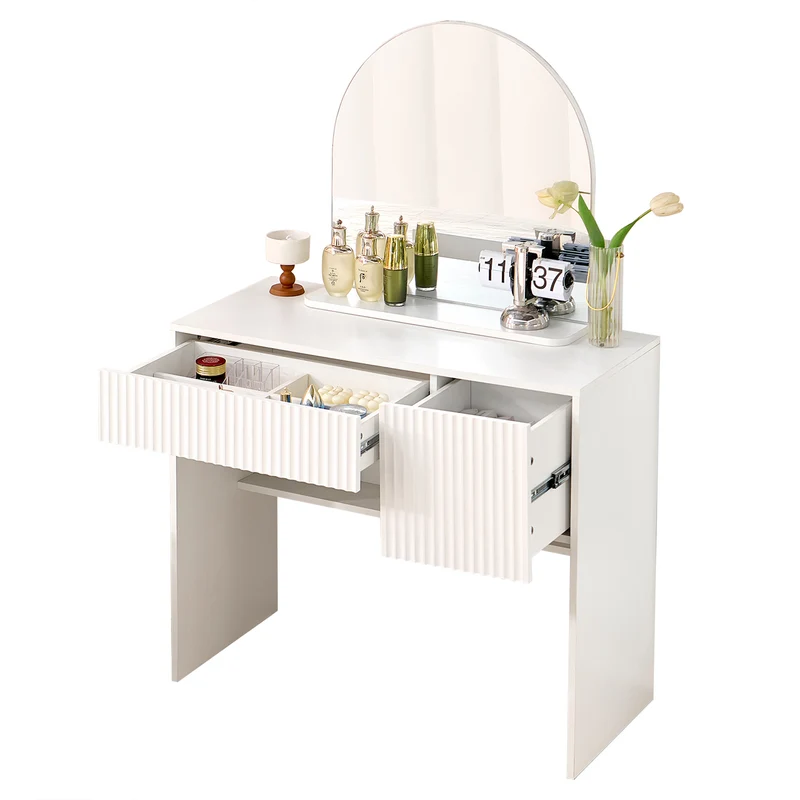 Coiffeuse avec miroir table de maquillage blanche moderne 90x40x135cm sans tabouret ELEMENTIS