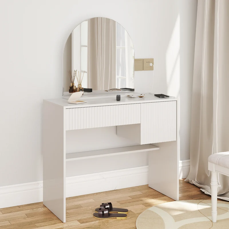 Coiffeuse avec miroir table de maquillage blanche moderne 90x40x135cm sans tabouret ELEMENTIS
