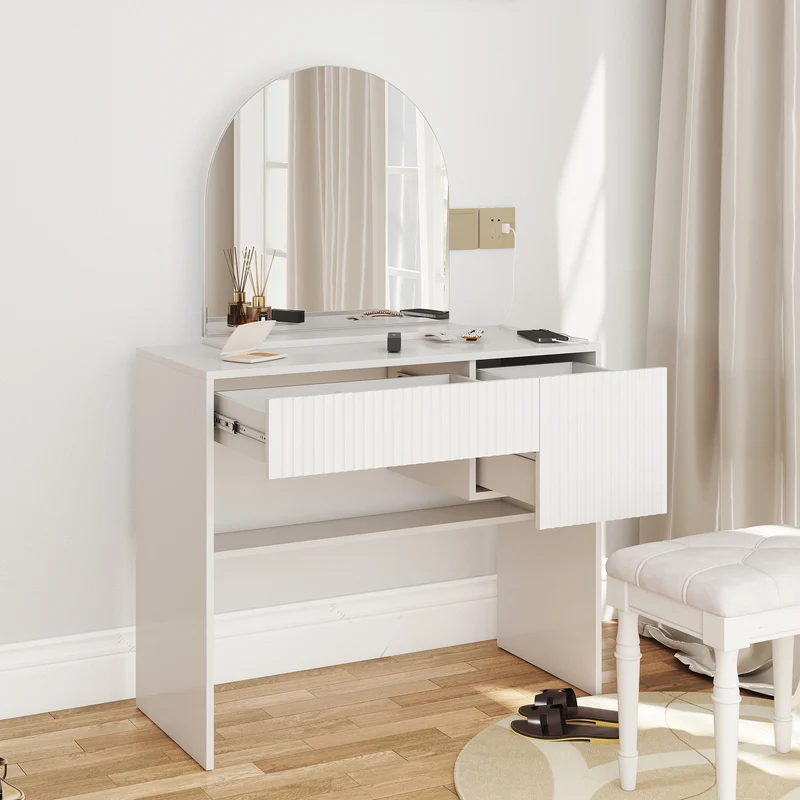 Coiffeuse avec miroir table de maquillage blanche moderne 90x40x135cm sans tabouret ELEMENTIS