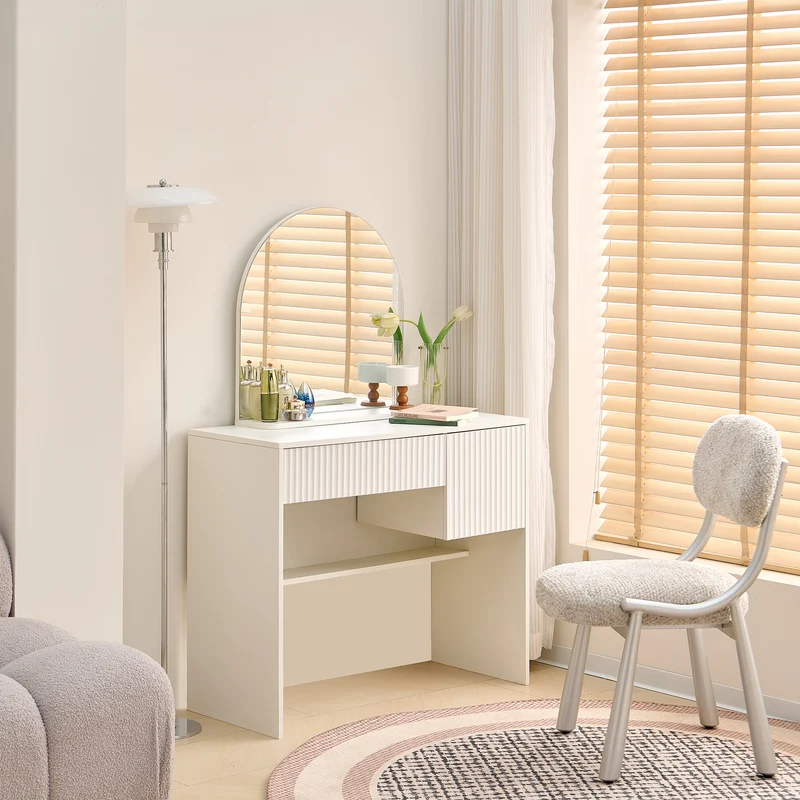 Coiffeuse avec miroir table de maquillage blanche moderne 90x40x135cm sans tabouret ELEMENTIS