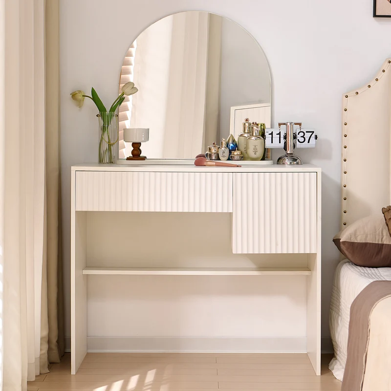 Coiffeuse avec miroir table de maquillage blanche moderne 90x40x135cm sans tabouret ELEMENTIS
