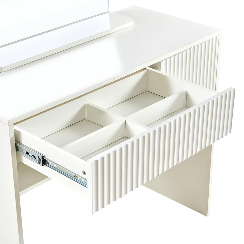 Coiffeuse avec miroir table de maquillage blanche moderne 90x40x135cm sans tabouret ELEMENTIS