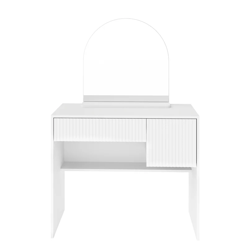 Coiffeuse avec miroir table de maquillage blanche moderne 90x40x135cm sans tabouret ELEMENTIS