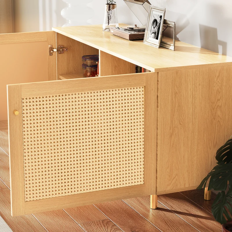 Buffet effet bois 2 portes en rotin clair 120x40x63cm CRESTORA