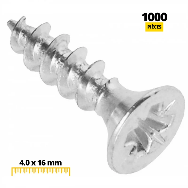 Vis à bois PZ2 4.0x16mm Zinc Blanc (1000 pièces)