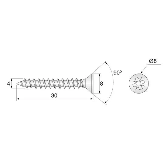 Vis à bois PZ2 4.0x30mm Zinc Blanc (1000 pièces)