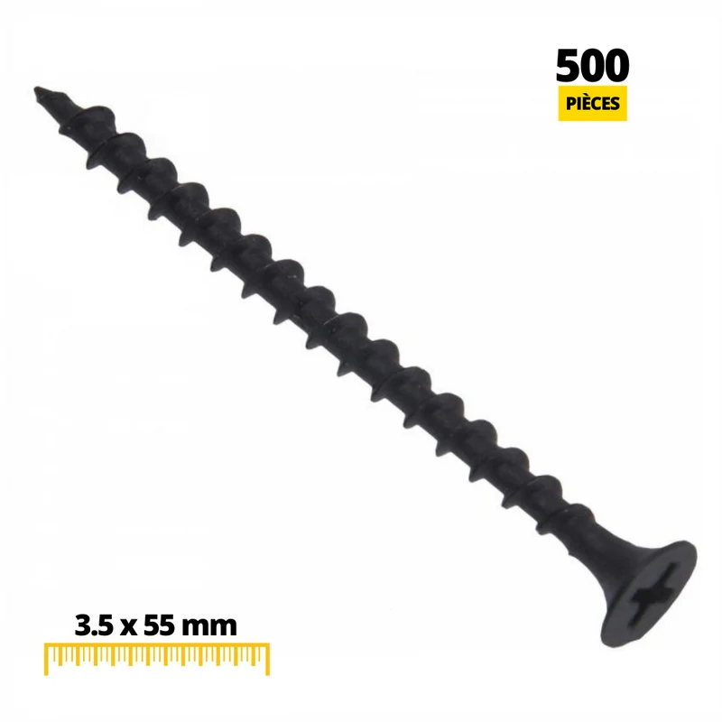 Vis à bois Phillips PH2 3.5x55mm noir (500 pièces)