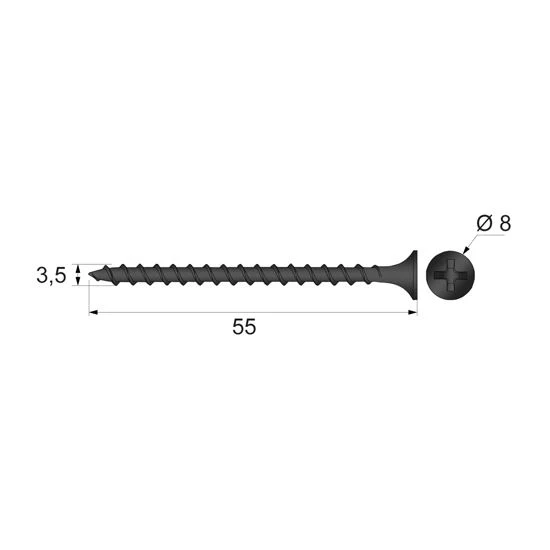 Vis à bois Phillips PH2 3.5x55mm noir (500 pièces)