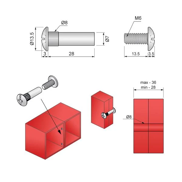 Fixation à vis Ø8